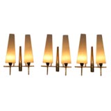 A Set of Three Brass and Milk-Glass Wall Sconces