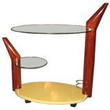 A Unusual Italian Modernist Bar Cart in Teak and Lacquer