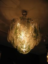 An Impressive Green and Clear Murano Glass Chandelier