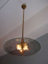 A Hand Etched Double Crystal Bowl Chandelier by Fontana Arte