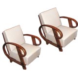 A Pair of Open Armed Reclining Mahogany Club Chairs