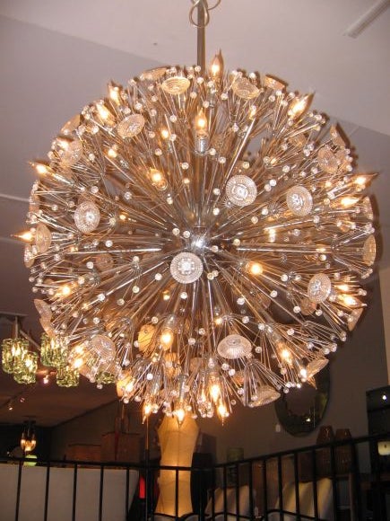 A Grand Scaled Chrome and Glass Snowflake Chandelier