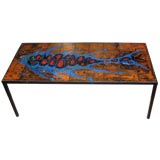 A Wrought Iron Tile Topped Cocktail Table Signed Pinsoi A Wrought Iron Tile Topped Cocktail Table Signed Pinsoi