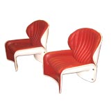 A Pair of Red Leather Lotus Chairs by A. Van den Bueck