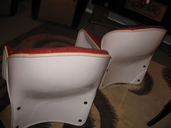 A Pair of Red Leather Lotus Chairs by A. Van den Bueck