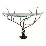 A Glass Topped Naturalised Console in Wrought Iron
