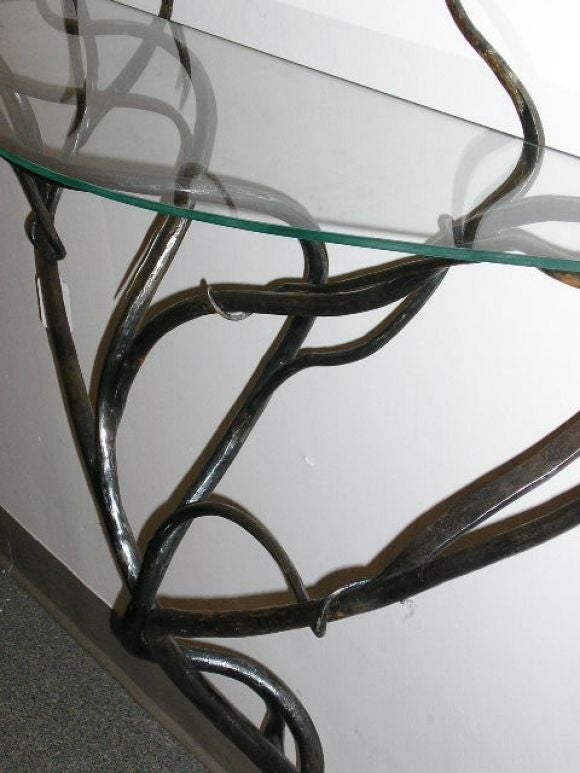 Belgian A Glass Topped Naturalised Console in Wrought Iron