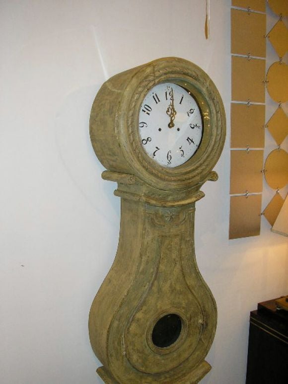 A Swedish Banjo Shaped Tall Case Clock in Original Paint
