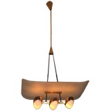 Vintage A Brass and Frosted Glass Chandelier by Gio Ponti
