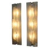 A Pair of Long White and Clear Glass Sconces by Venini