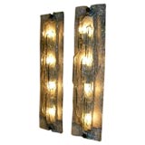 A Pair of Long Blue and Clear Glass Wall Sconces by Venini