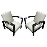 A Pair of Leather and Mahogany Reclining Art Deco Club Chairs