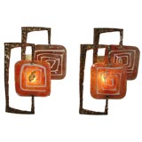 A Pair of Bronze and Glass Wall Sconces by A. Brotto for Esperia