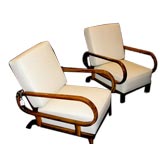 A Pair of Leather Reclining Art Deco Club Chairs in Walnut