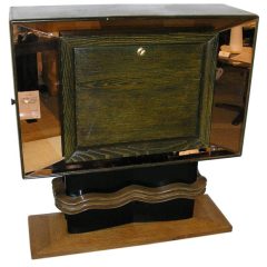 Vittorio Valabrega Rare Bar Cabinet in Mirror Oak and Ebonised Wood, circa 1940s