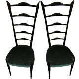 Pair of tall ebonised Ladder Back Chairs, Italian ca. 1940