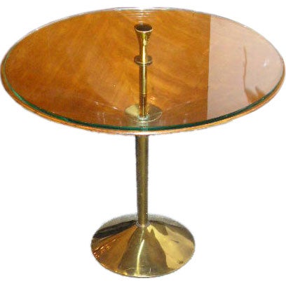 A Brass, Wood and Glass Occasional Table by Roberto Mango