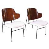 A Pair of Iron and Bent Plywood Armchairs by Ib Koford-Larsen
