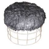 A Round Wire Stool with Faux Fur Upholstery by Verner Panton
