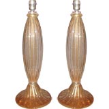 A Pair of Gold Speckled Murano Glass Table Lamps