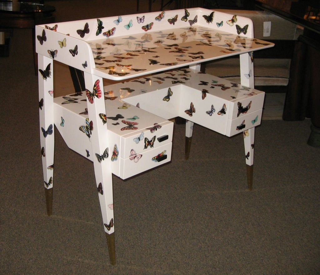 Wood A Ladies Writing Desk / Dressing Table by Ponti & Fornasetti