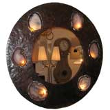 A Fabulous Lit Hammered Iron and Agate Studio Wall Mirror