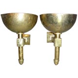 A Pair of Grand Scaled Wall Sconces in Hammered Brass
