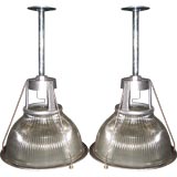 Pair of Halophane and Metal Ceiling Lights