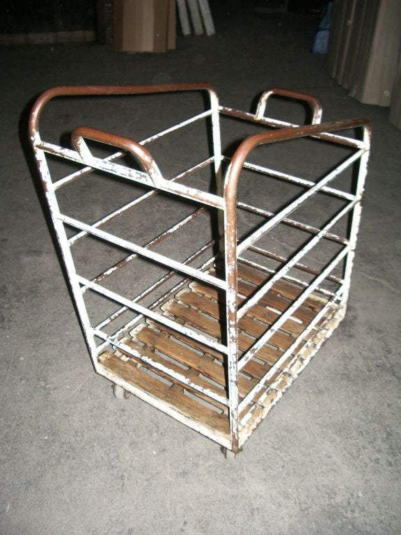 White painted Iron Basket on Wheels