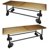 Metal Base on wheels with wood top