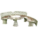 Antique Lattice Back Stone Bench and Table