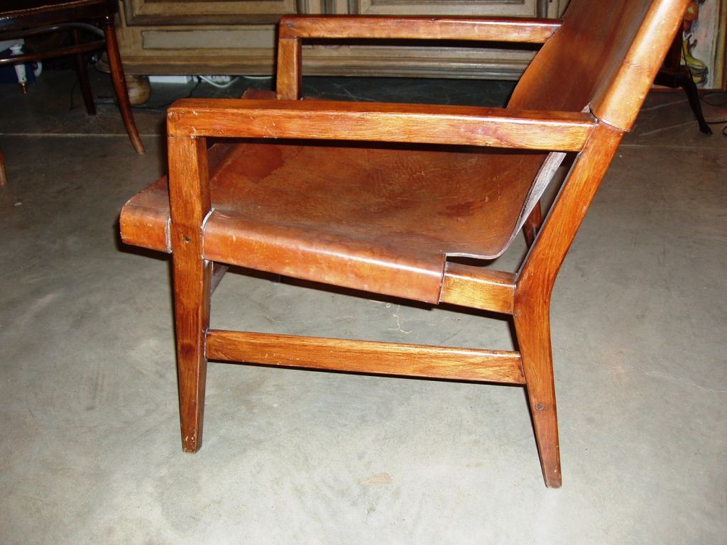 Wood Pair of Leather Chairs
