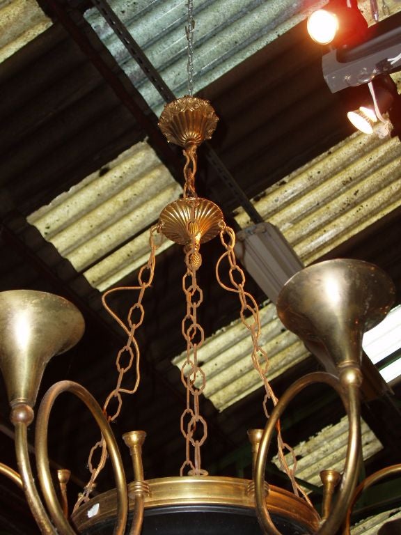 1940s Brass Horn Shape Eight-Arm Chandelier, France In Good Condition In New York, NY