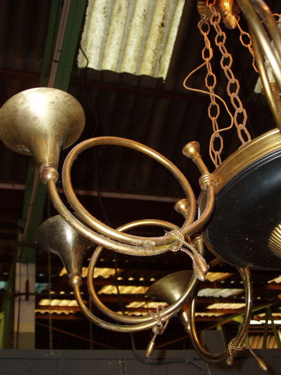 Mid-20th Century 1940s Brass Horn Shape Eight-Arm Chandelier, France