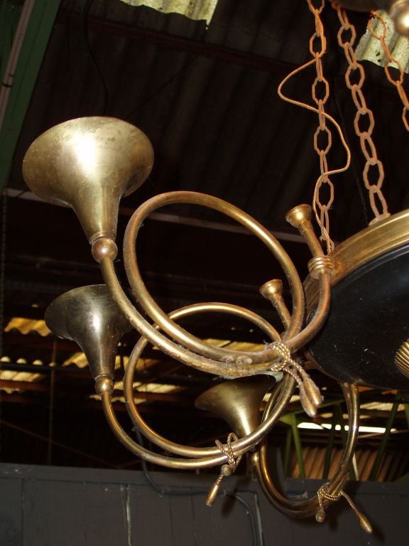 1940s Brass Horn Shape Eight-Arm Chandelier, France 1