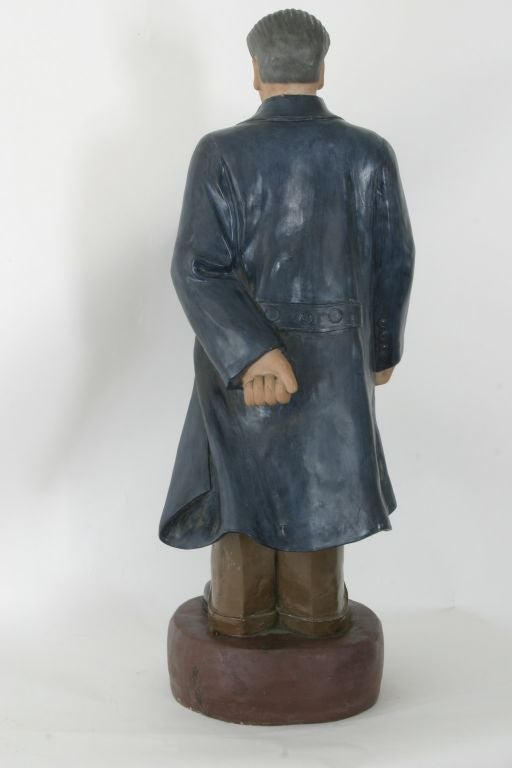 Wonderfully Painted Large Statue of Mao with Clenched Fist Behind Back  Chinese<br />
Inscription on Base Reads.........?