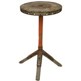 Round Iron Top Industrial Table with Original Paint and Surface
