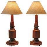 Vintage Pair of Telescopic Wooden Lamps