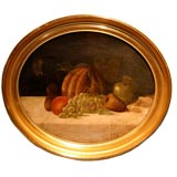Still Life, Oil on Oval Canvas.