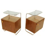 functionalist bedside tables with glass shelves
