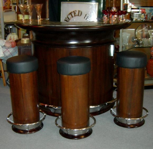 Art Deco Ocean Liner Style Cocktail Bar with Three Stools