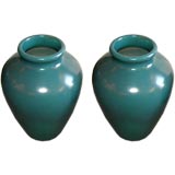Matched Pair of Glaze Fired Oil Jars by USA Pottery