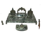Antique Bronze and Marble Asian Desk Set