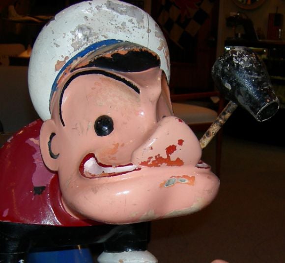 Mid-20th Century Carved Wooden Popeye Carousel Figure