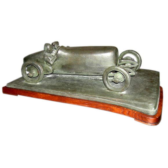 Bronze Race Car Sculpture by Bedrich Stefan, circa 1924