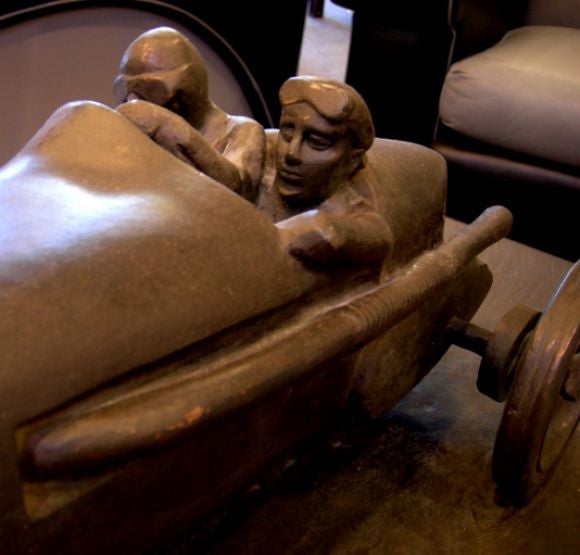 Czech Bronze Race Car Sculpture by Bedrich Stefan, circa 1924