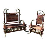 Antique Rustic Texas Steer Horn Settee and Chair