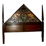 Vintage Tiffany Style Stained Glass Lighted Headboard