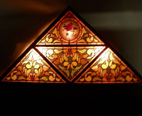 Mid-20th Century Tiffany Style Stained Glass Lighted Headboard