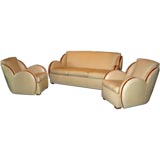 Art Deco Leather "Cloud" Sofa Set